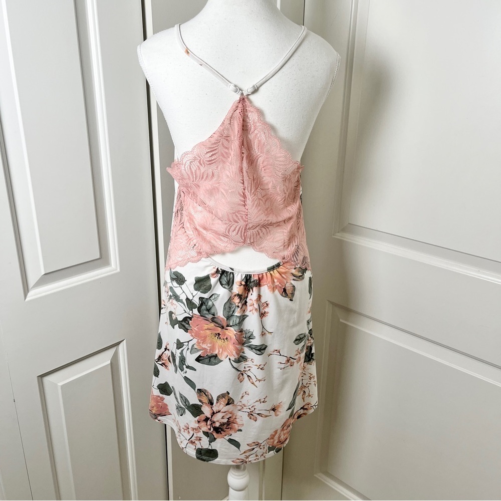 La Vie En Rose Floral Boudoir Camisole Night Slip w/ Pink Coquette Lace Details - Picture 7 of 15